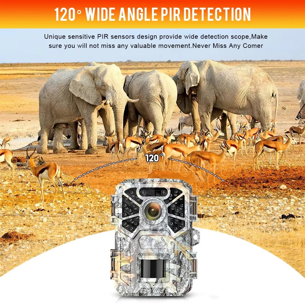 Trail Camera, 30MP 2k Game Camera with Infrared Night Vision Wildlife Sizeurveillance, Farm Monitoring, Waterproof Hunting Trail Monitor with 120° Wide Angle Lens