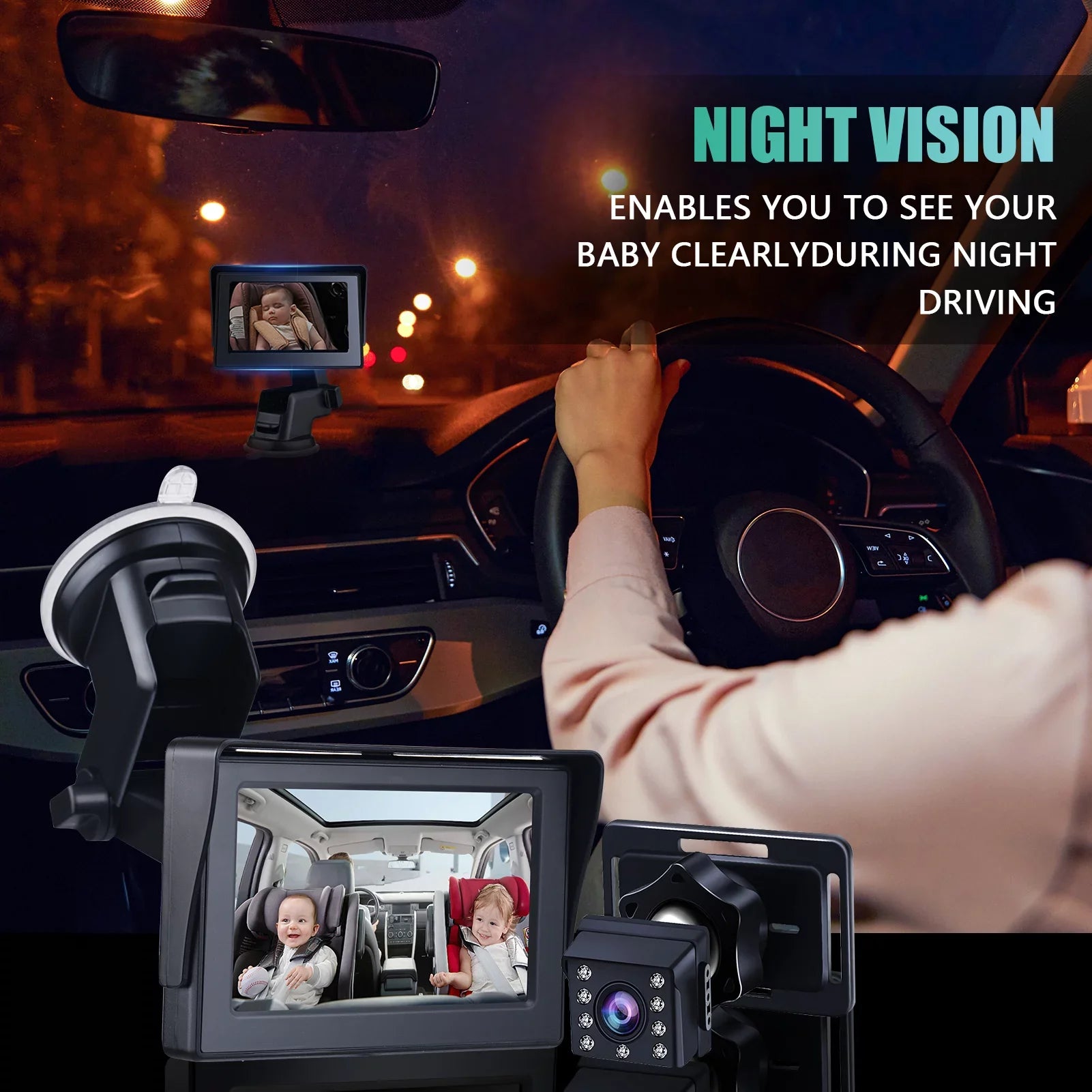 Car Mirror 1080P 4.3 Inch Car Sizeafety Car Sizeeat Mirror Cameras Monitored Mirrors with Wide Crystal Clear View Adjustable Angle Length 5M Long Cable