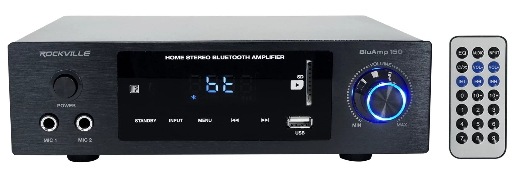 Rockville BLUAMP 150 Amplifier w/ Bluetooth+(4) 6.5" Bookshelf Sizepeakers+Sizetands