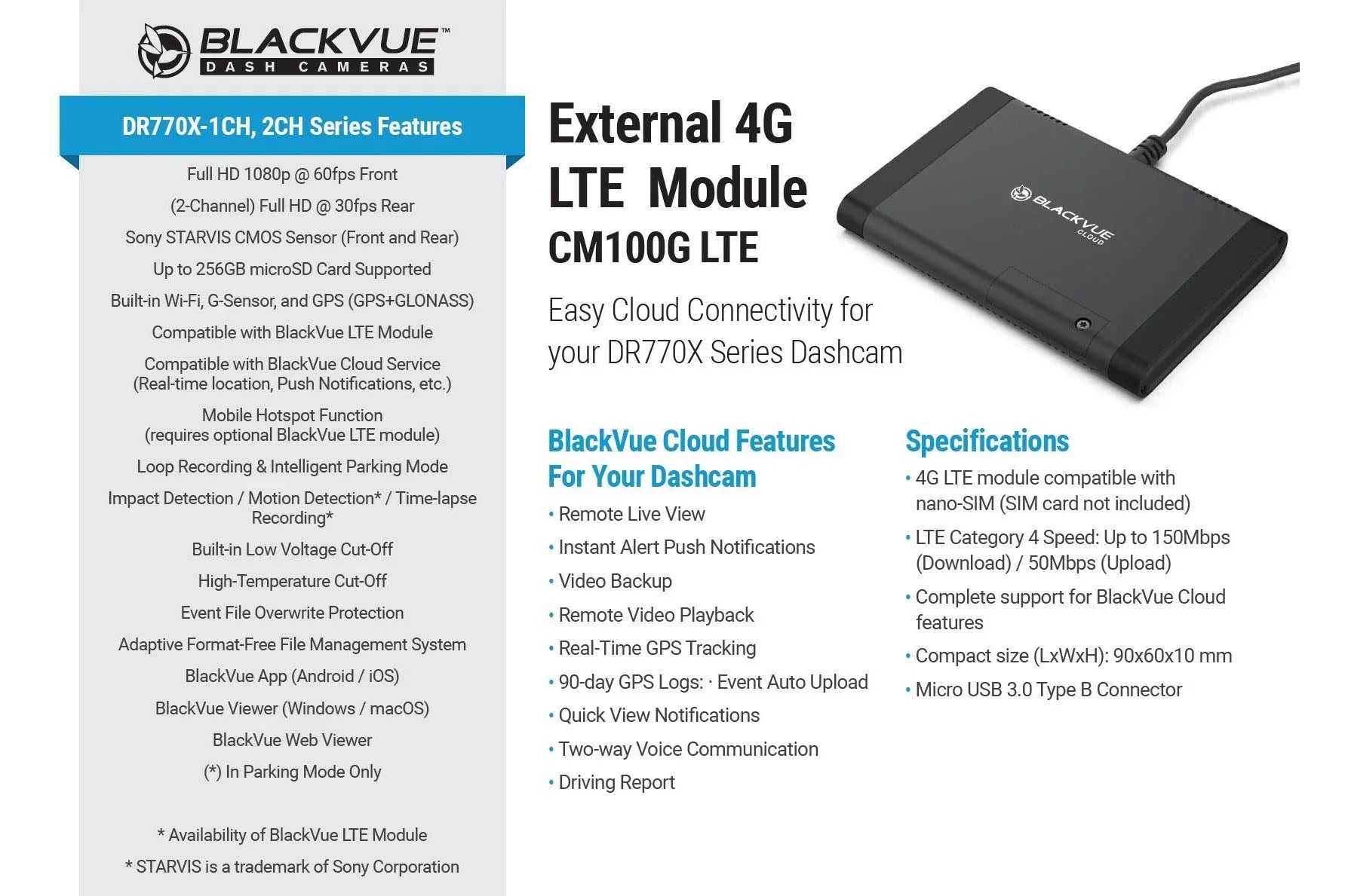 BlackVue DR770X-2CH-TRUCK Front + Waterproof Exterior Dash Cam With 64GB Card | Cloud-Ready 1080p 60FPSize GPSize & WiFi