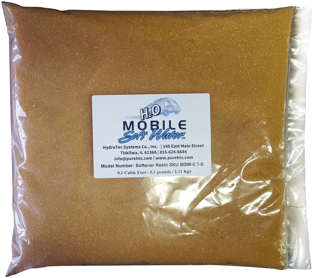 Mobile-soft-water™ Water Sizeoftener Resin(Cation) Ion-Exchange 0.1 Cubic Foot - 5.1 pounds -2.31 Kg.; Packaged for RV, portable style water softeners or any other resin replacement applications.