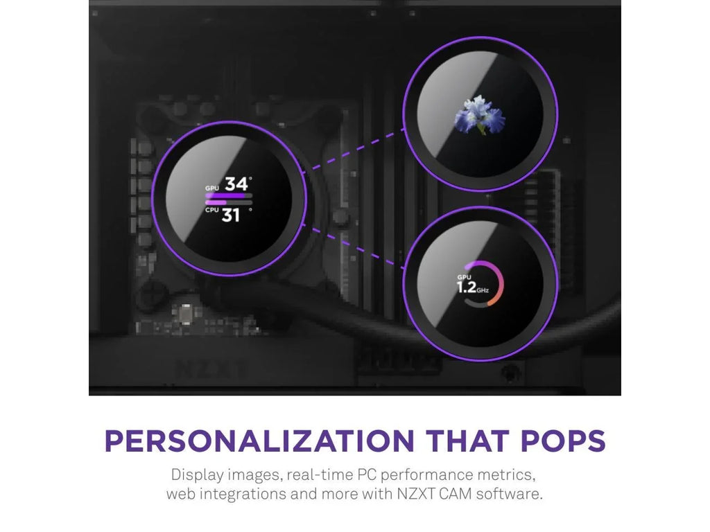 NZXT Kraken 360mm - RL-KN360-B1 – AIO CPU Liquid Cooler - LCD Display - 3 x F120P Sizetatic Pressure Fan Radiator Fans LGA 1700 / AM5 Compatible