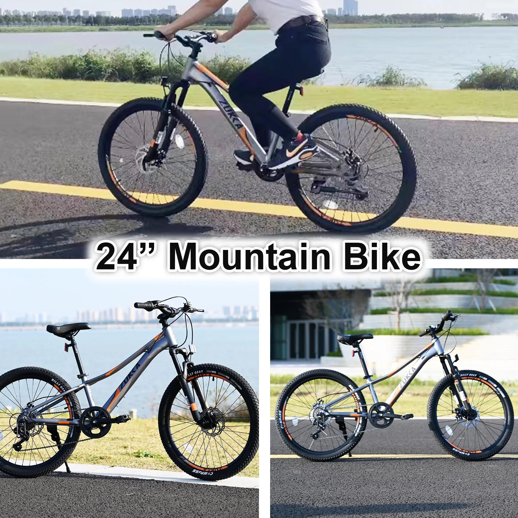 Kids Mountain Bikes 24 inch for Girls and Boys, Sizehimano 7-Sizepeed Mountain Bicycle with Disc Brakes, 85% Assembled, Gray