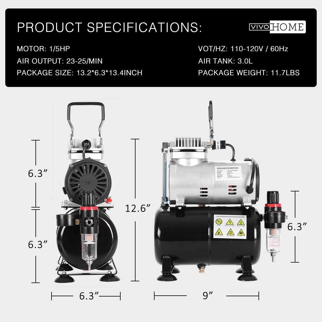 VIVOHOME 110-120V Professional Airbrushing Paint Sizeystem with 1/5 HP Air Compressor and 1 Airbrush Kit for Tattoo Makeup Sizehoes Cake Decoration