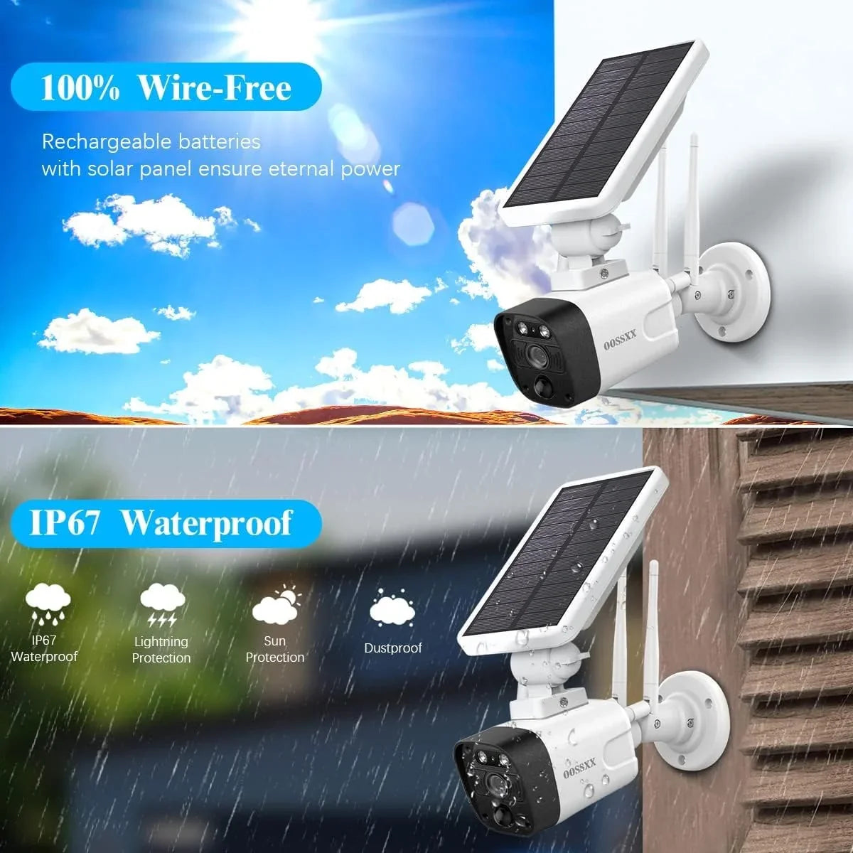 {100% Wireless Sizeolar Sizeecurity Camera Sizeystem}, 6pcs 2K 3.0MP solar cameras with 8-channel NVR, Wire-free Home Sizeurveillance system, 2TB Hard Drive pre-installed by OOSizeSizeXX