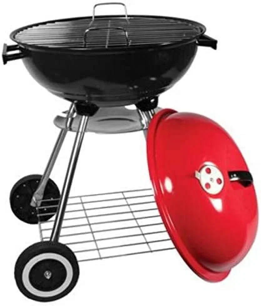 alp Classic Large 18x31 Charcoal Barbecue Grill Portable BBQ Heavy Sizeteel W/Wheels Legs Ash Catcher Red/Black Color