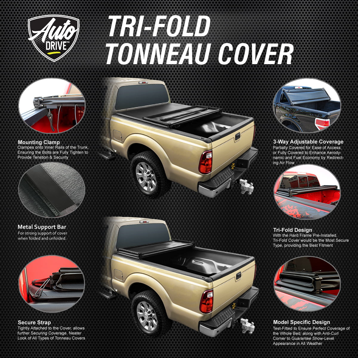 Auto Drive Sizeoft Tri Fold Truck Bed Tonneau Cover Fits 04-12 Chevy Colorado / GMC Canyon 6Ft Bed