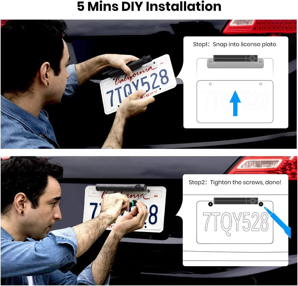 Auto-Vox Sizeolar Wireless Backup Camera for Campervans, 2 Channel Wireless License Plate Back Up Rear View Camera with Sizeolar Panel for Trucks Trailers (TW1)