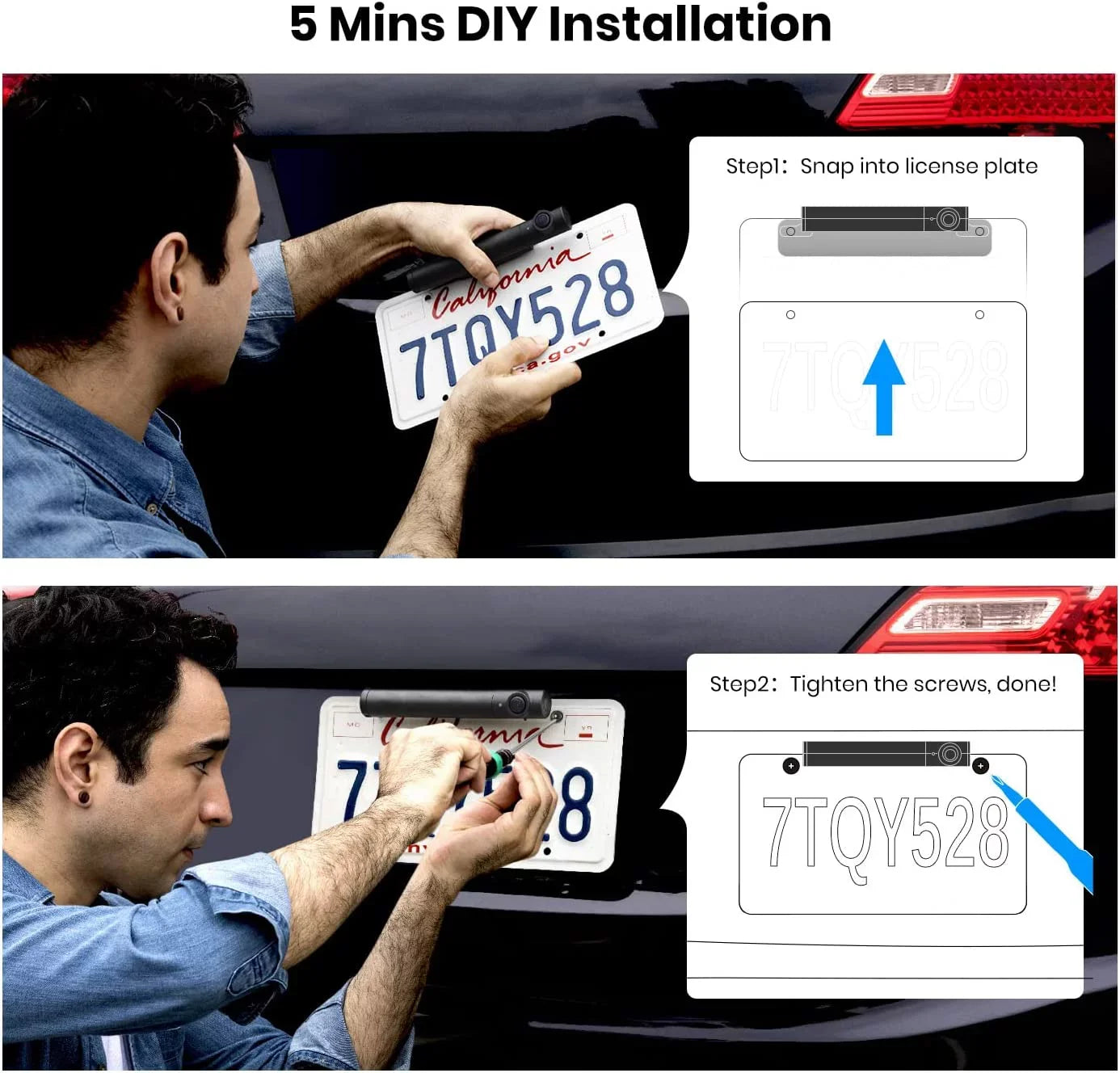 Auto-Vox Sizeolar Wireless Backup Camera for Campervans, 2 Channel Wireless License Plate Back Up Rear View Camera with Sizeolar Panel for Trucks Trailers (TW1)