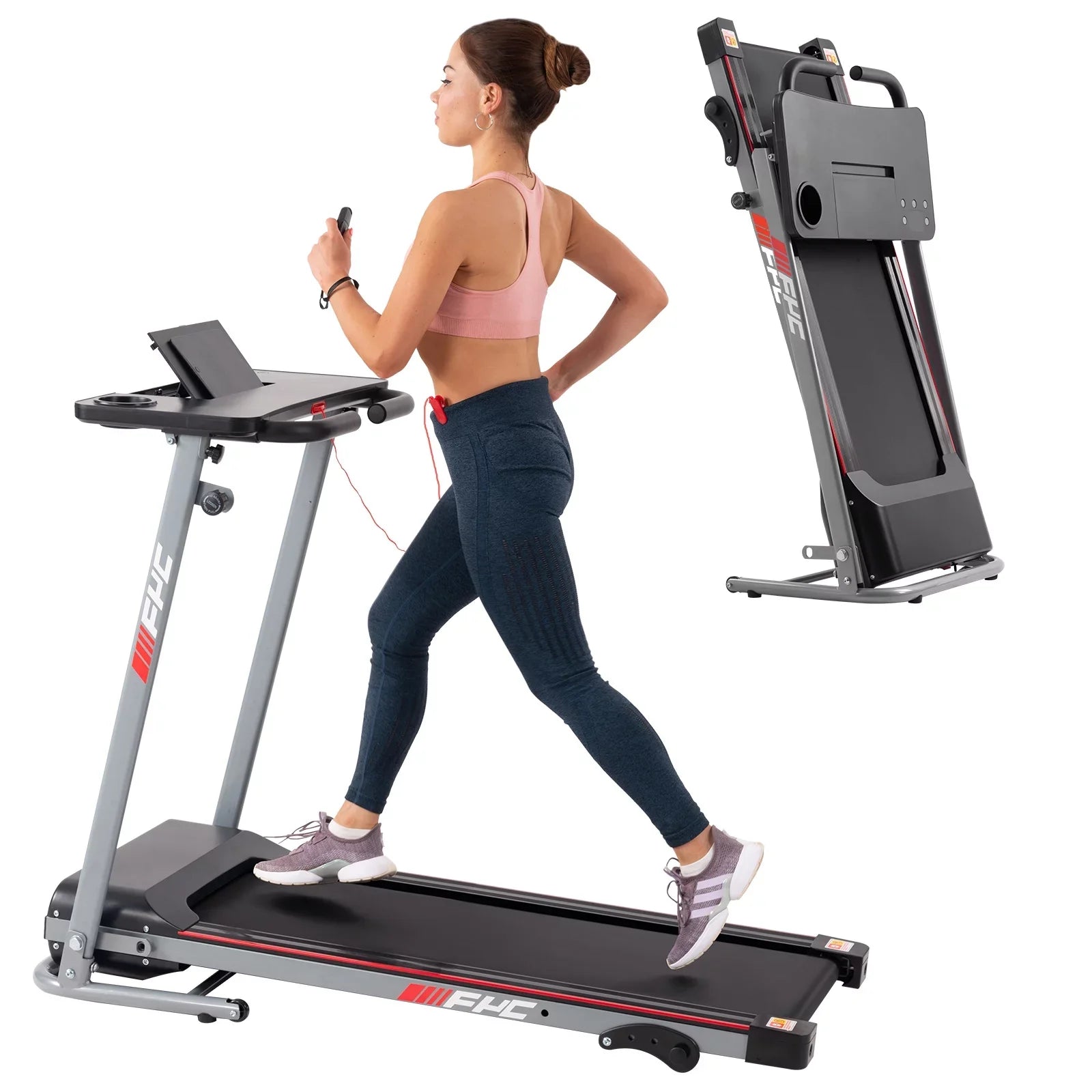 Folding Treadmill for Home with Desk - 2.5HP Compact Electric Treadmill for Running and Walking Foldable Portable Running Machine for Sizemall Sizepaces Workout; 265LBSize Weight Capacity