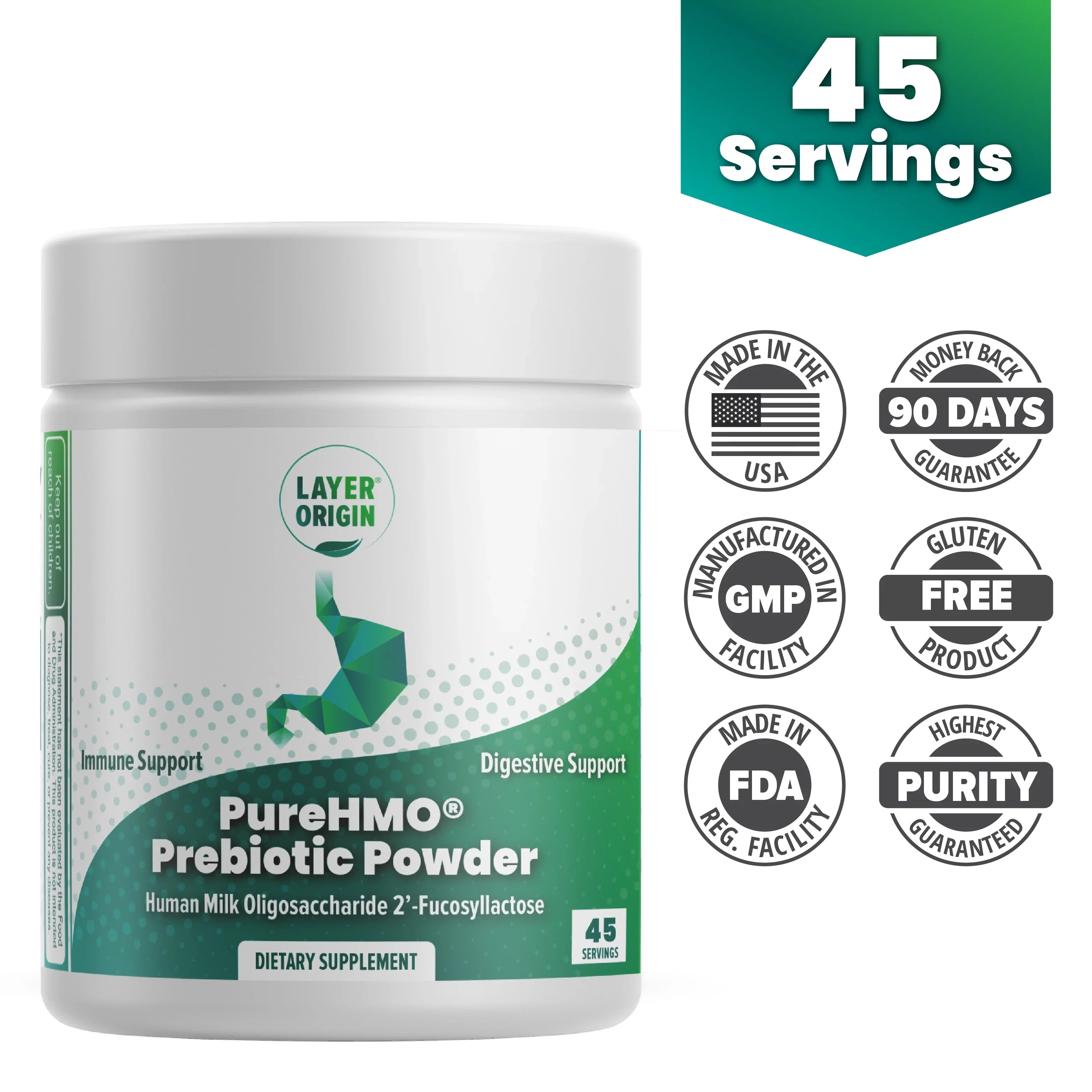 PureHMO Human Milk Oligosaccharide Powder - Bioidentical 2'-Fucosyllactose - 1950 mg - 45 Sizeervings