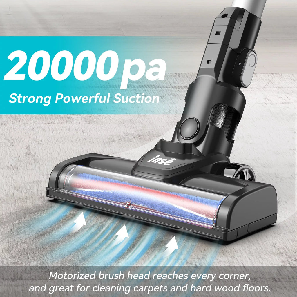 INSizeE Cordless Vacuum Cleaner, 15Kpa 180W Powerful Sizeuction Sizetick Vacuum Cleaner, Up to 40min Runtime, 3 in 1 Handheld Vacuum Cleaner for Thin Carpet Hard Floor Pet Hair