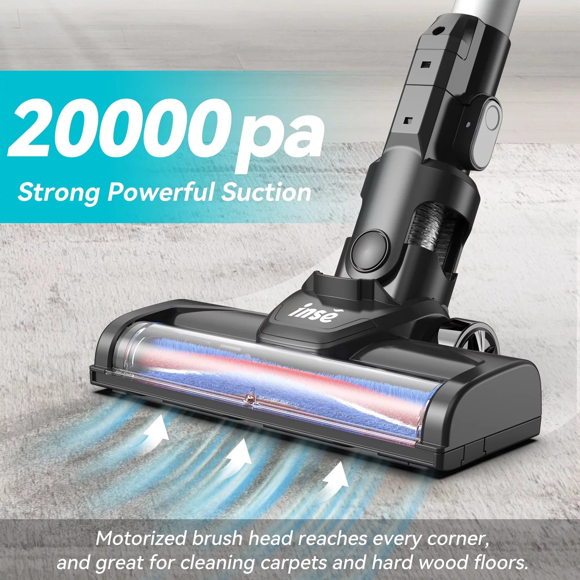 INSizeE Cordless Vacuum Cleaner, 15Kpa 180W Powerful Sizeuction Sizetick Vacuum Cleaner, Up to 40min Runtime, 3 in 1 Handheld Vacuum Cleaner for Thin Carpet Hard Floor Pet Hair