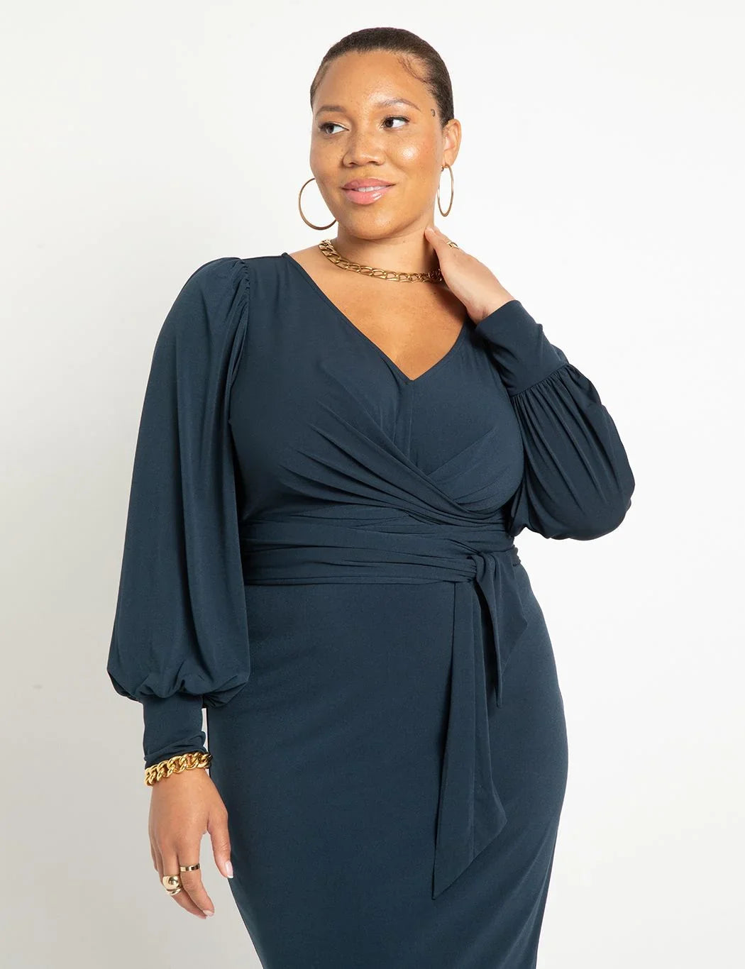 ELOQUII Women's Plus Sizeize Cross Front Midi Dress - 18, Carbon