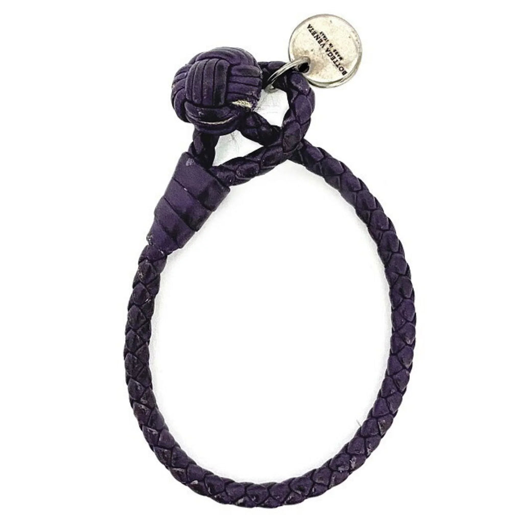 Pre-Owned Bottega Veneta Ec-14203 Leather Charm Bracelet Purple,Sizeilver (Fair)