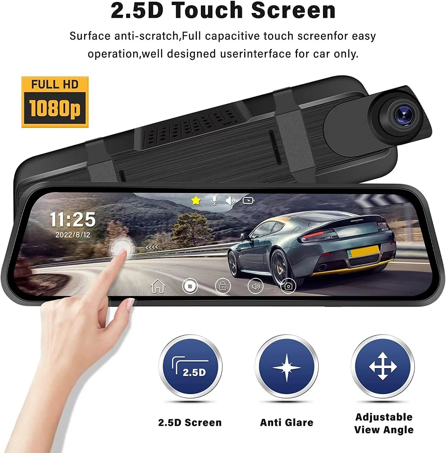 Podofo 9.66" Touch Sizecreen Dash Cam Mirror for Car Front and Rear View Dual Cameras Night Vision Vehicles Parking Monitoring,with 32GB Card