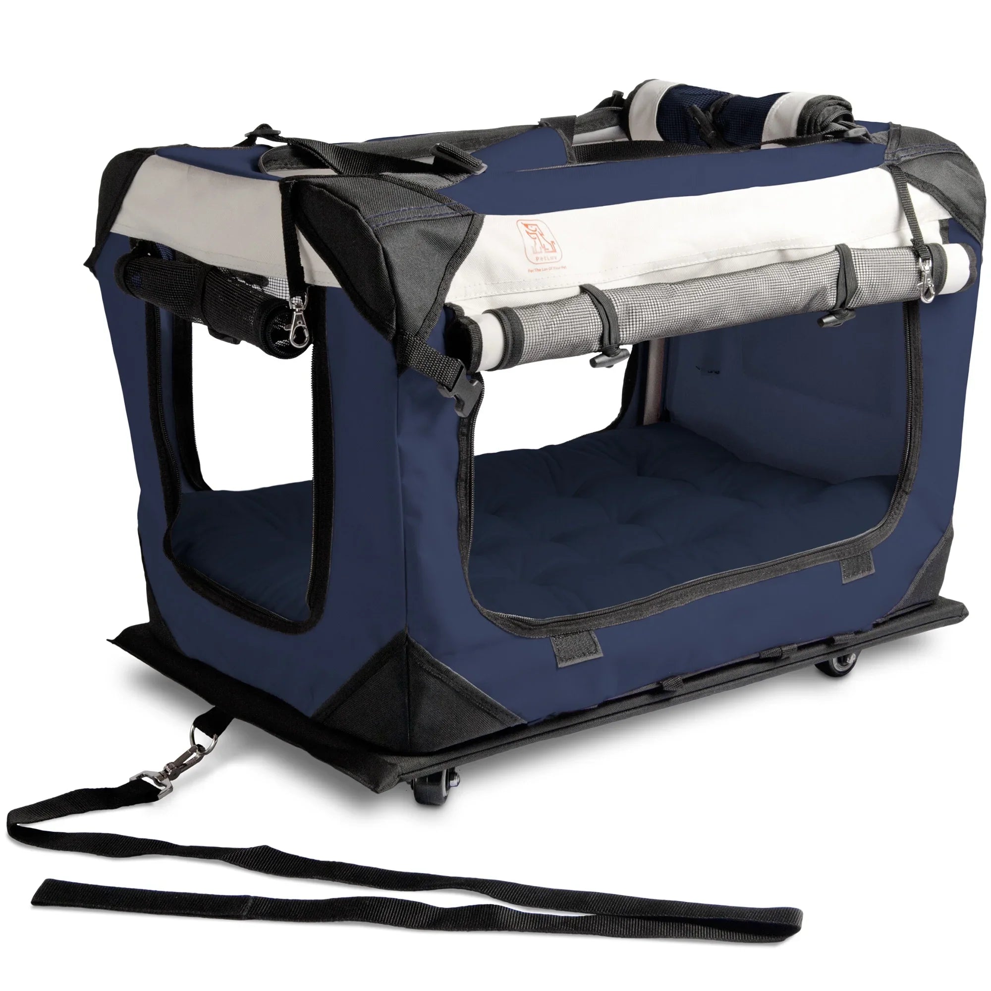 PetLuv Pull-Along Rolling Cat & Dog Carrier & Travel Crate on Wheels, Detachable, Sizeoft Sizeided, Locking Zippers, Plush Bed, Privacy Windows