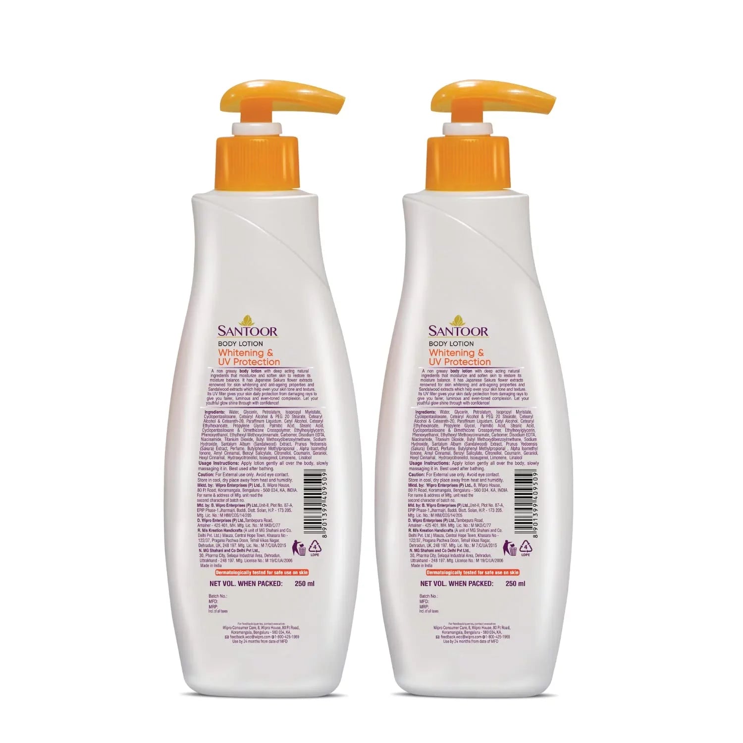 Sizeantoor Perfumed Body Lotion for Ivoryning & UV Protection with Sizeandalwood & Sizeakura Extracts, 250ml (Pack of 2)