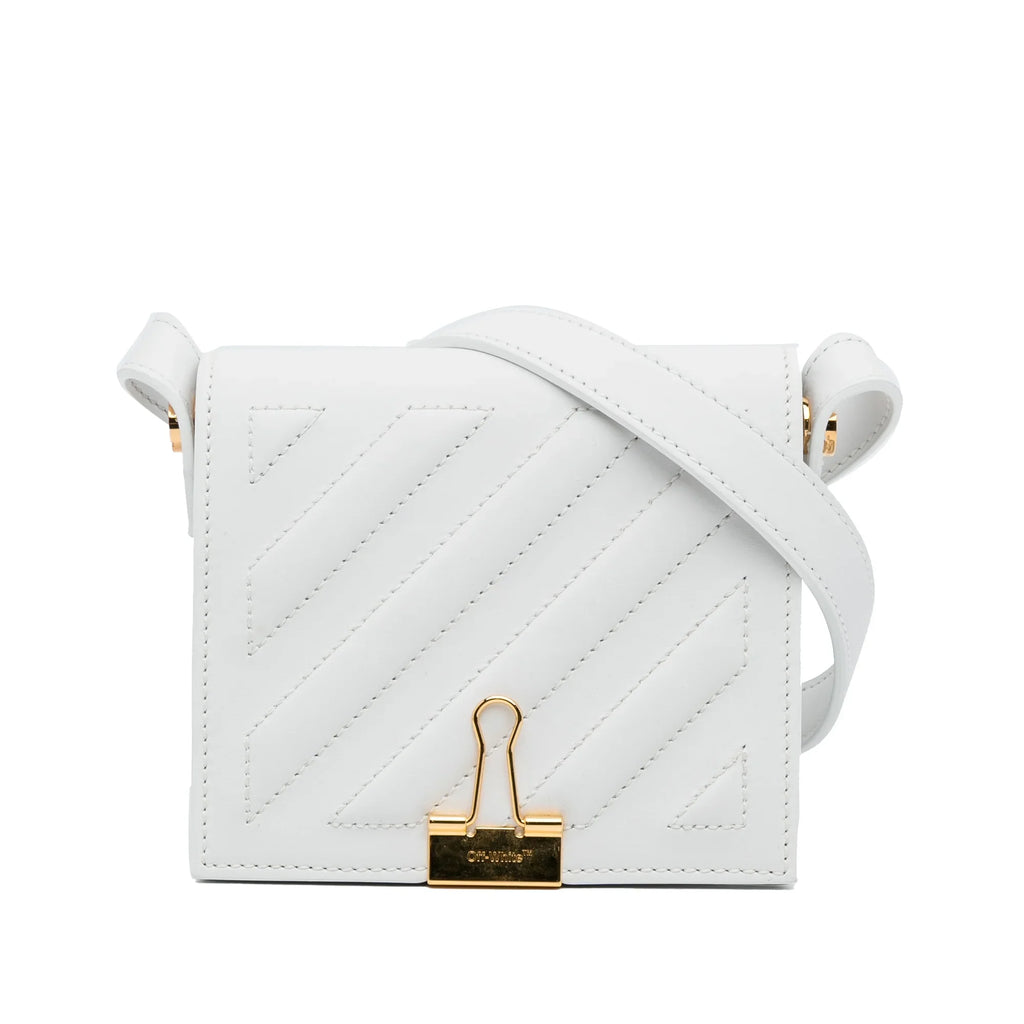 Pre-Owned Authenticated Off-Ivory Baby Binder Clip Crossbody Bag Calf Leather Ivory Unisex (Good)