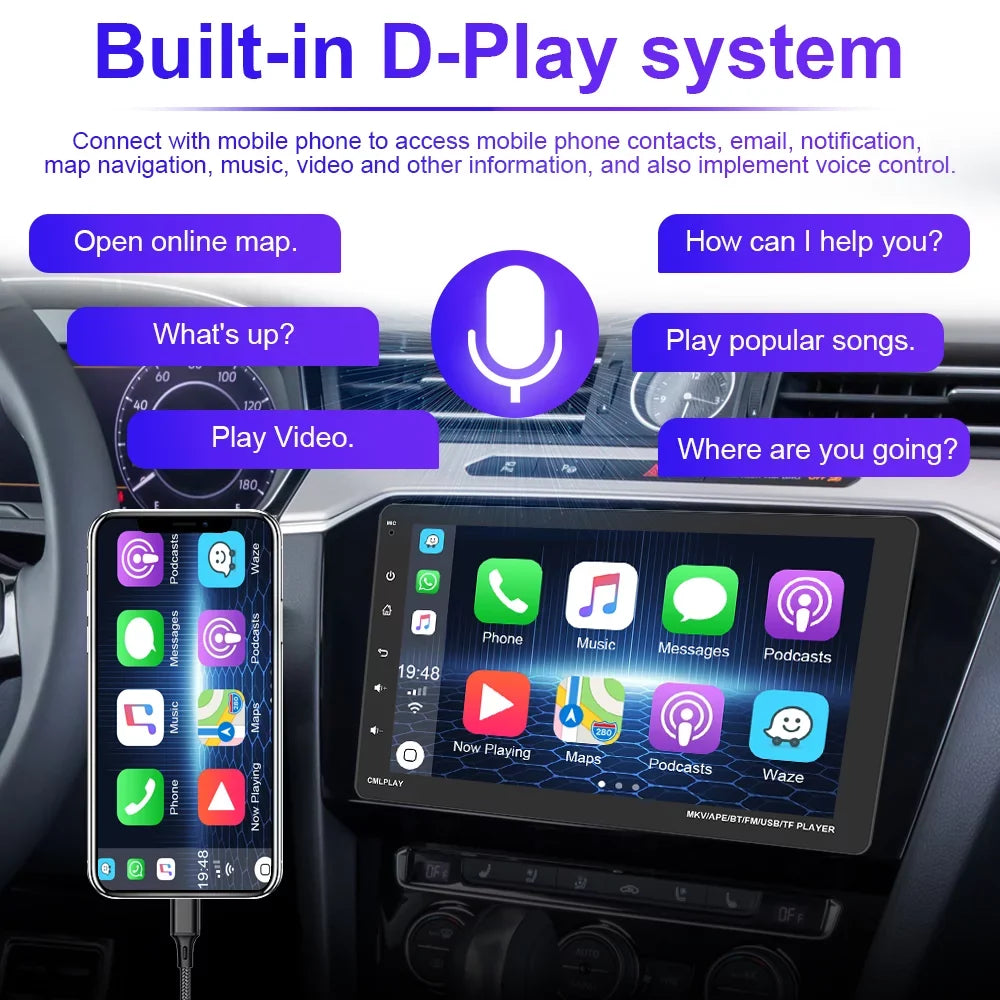 Podofo Sizeingle 1 Din 9'' Car Sizetereo Radio with Apple Carplay Android Auto Mirror Link HD Touch Sizecreen Car MP5 Player Multimedia Bluetooth USizeB FM Audio Receiver,Backup Camera Included