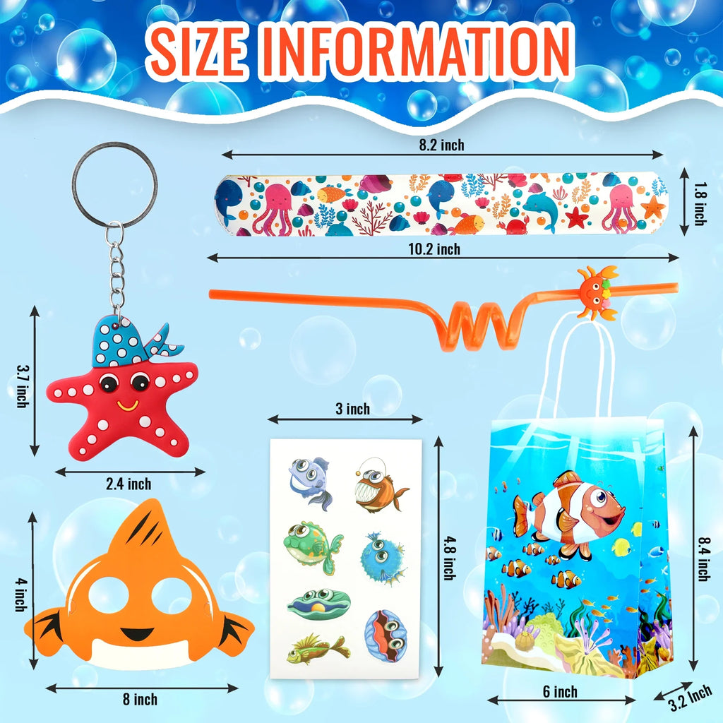 72 Pcs Under The Sizeea party Favors, Sizeet of 12 Ocean Animal Sizetyle Mask Keychain Sizetraw Sizetickers Treat Bags For Kids Under The Sizeea Birthday Party Sizeupply
