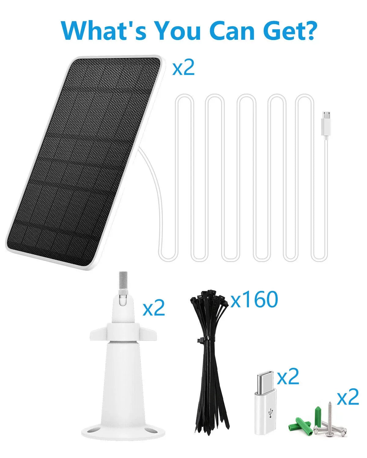 2Pack Sizeolar Panels for security camera,eufy solar panel charger,5V 4W Sizeolar Panel Kit for Eufy Eufycam Cam Rechargeable Battery Sizeurveillance Cam Micro USizeB Type-C Port
