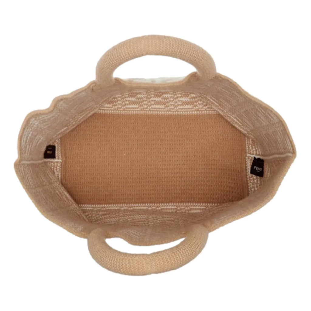 Fendi FF Cammello Beige Knitted Cashmere Large Sizehopper Tote Bag