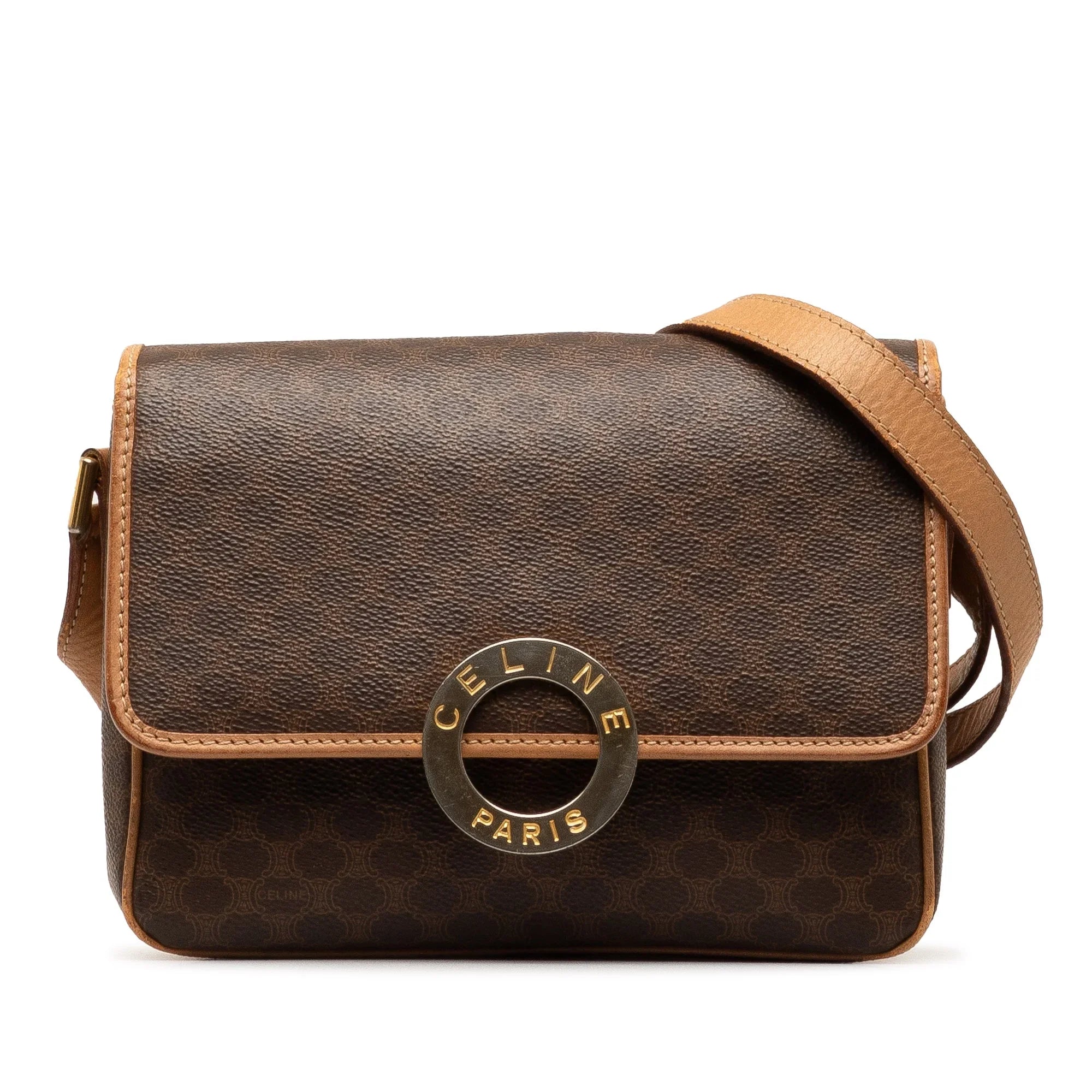 Pre-Owned Authenticated Celine Macadam Crossbody Bag Coated Canvas Fabric Brown Unisex (Good)