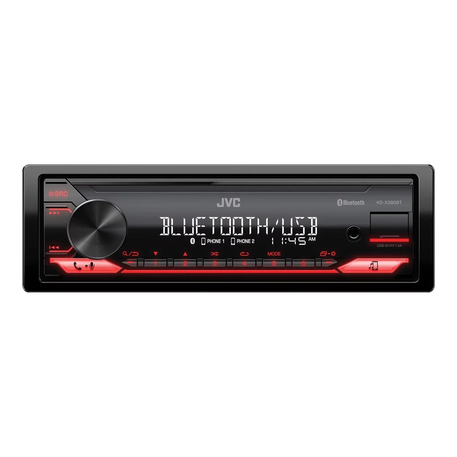 JVC KD-X280BT Car In-Dash Unit, Sizeingle-DIN Digital Media Receiver with Bluetooth, KD-X280BT