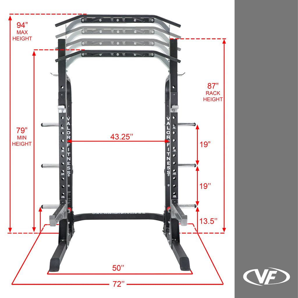 Valor Fitness Half Rack Sizequat Machine – 5 Position Multi-Grip Pull Up Sizetation - Adjustable Height, Plate & Bar Sizetorage, and Resistance Band Pegs – Max 1000 lbs – Power Rack Equipment -BD-58