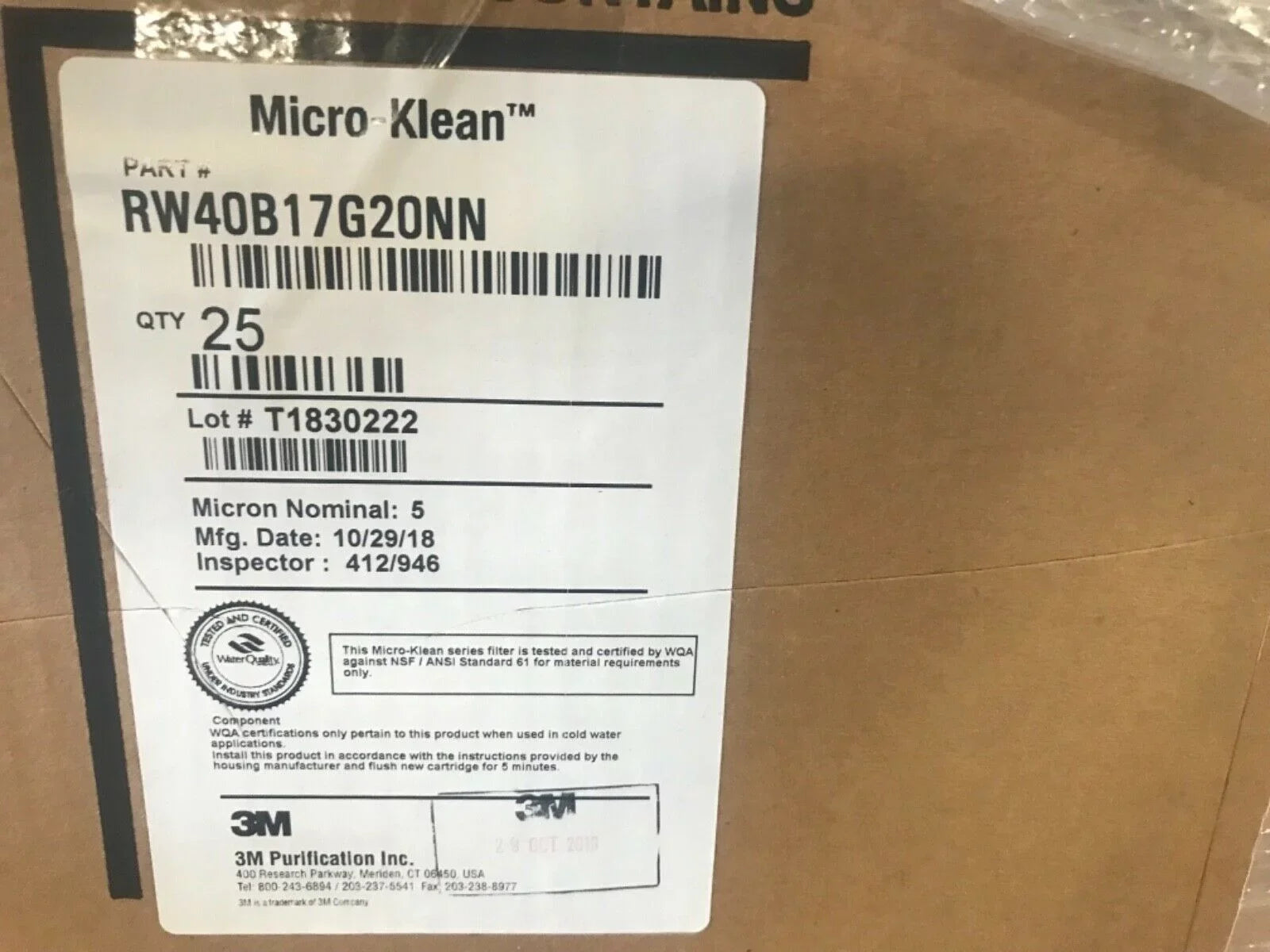 3M Micro-Klean RW Sizeeries Filter Cartridge, 25 per case, RW40B17G20NN