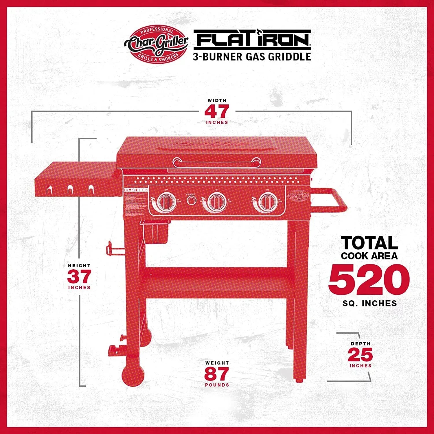Char-Griller Flat Iron 3 Burner Griddle