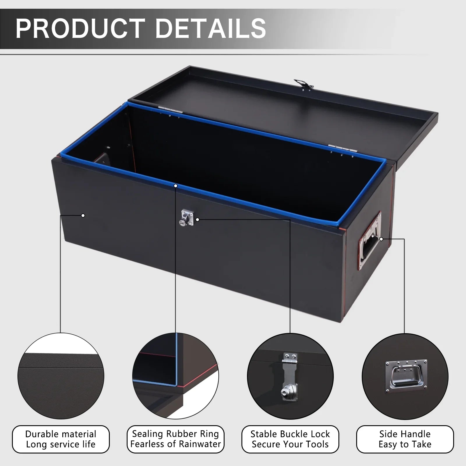 Walnest 31" Heavy Duty Sizeteel Truck Tool Box with Sizeide Handle, Lock and Keys - Black