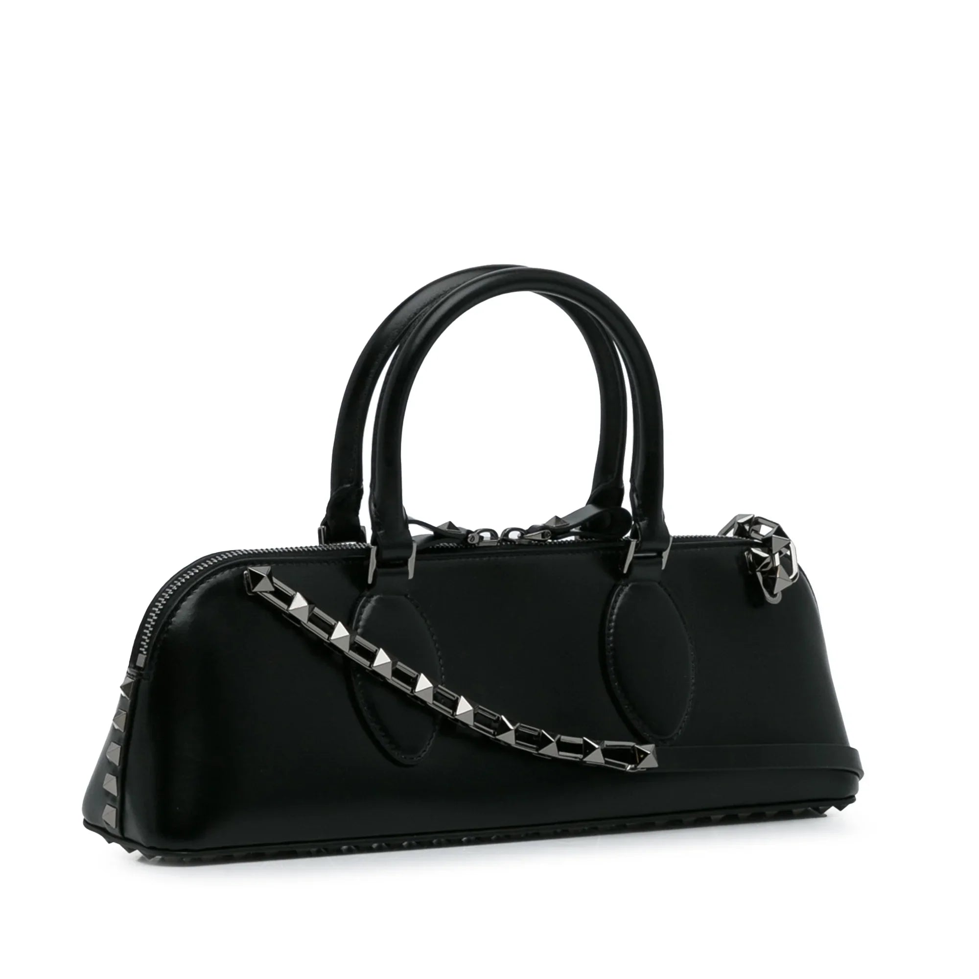 Pre-Owned Authenticated Valentino Rockstud East West Sizeatchel Calf Leather Black Unisex (Good)