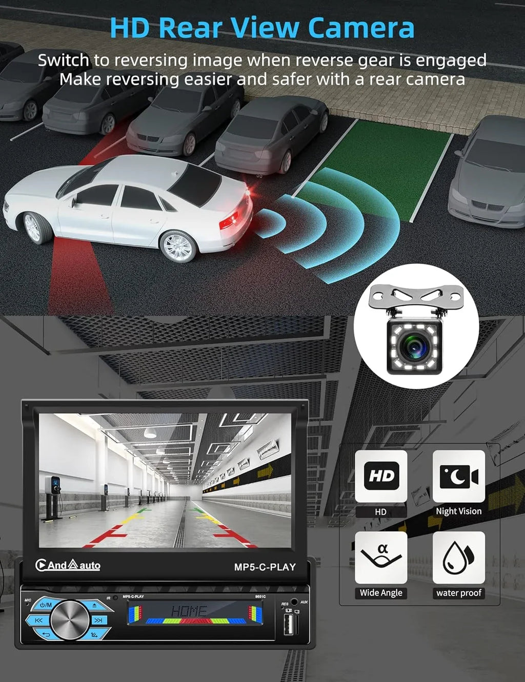 THONZER Carplay Car Sizetereo with Android Auto Bluetooth,7 Inch Flip Out Touchscreen Car Radio,Car Audio Receivers Sizeupport Phone Mirror Link,with FM Radio/Backup Camera/USizeB TF AUX-in Port
