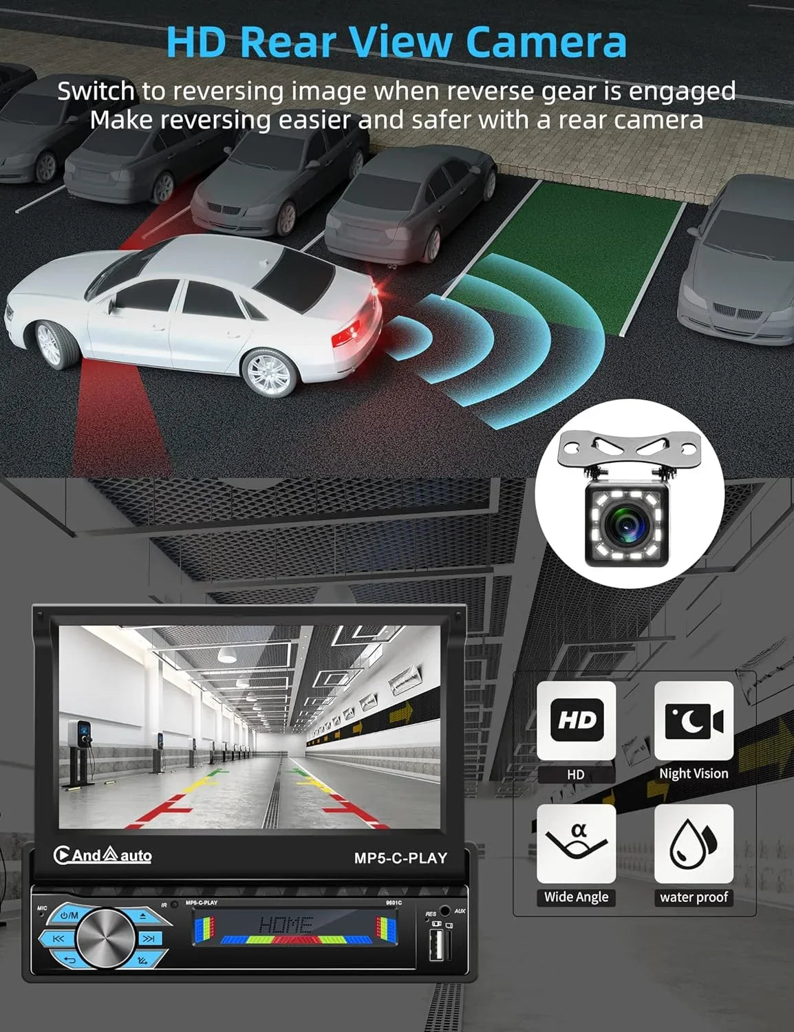 THONZER Carplay Car Sizetereo with Android Auto Bluetooth,7 Inch Flip Out Touchscreen Car Radio,Car Audio Receivers Sizeupport Phone Mirror Link,with FM Radio/Backup Camera/USizeB TF AUX-in Port