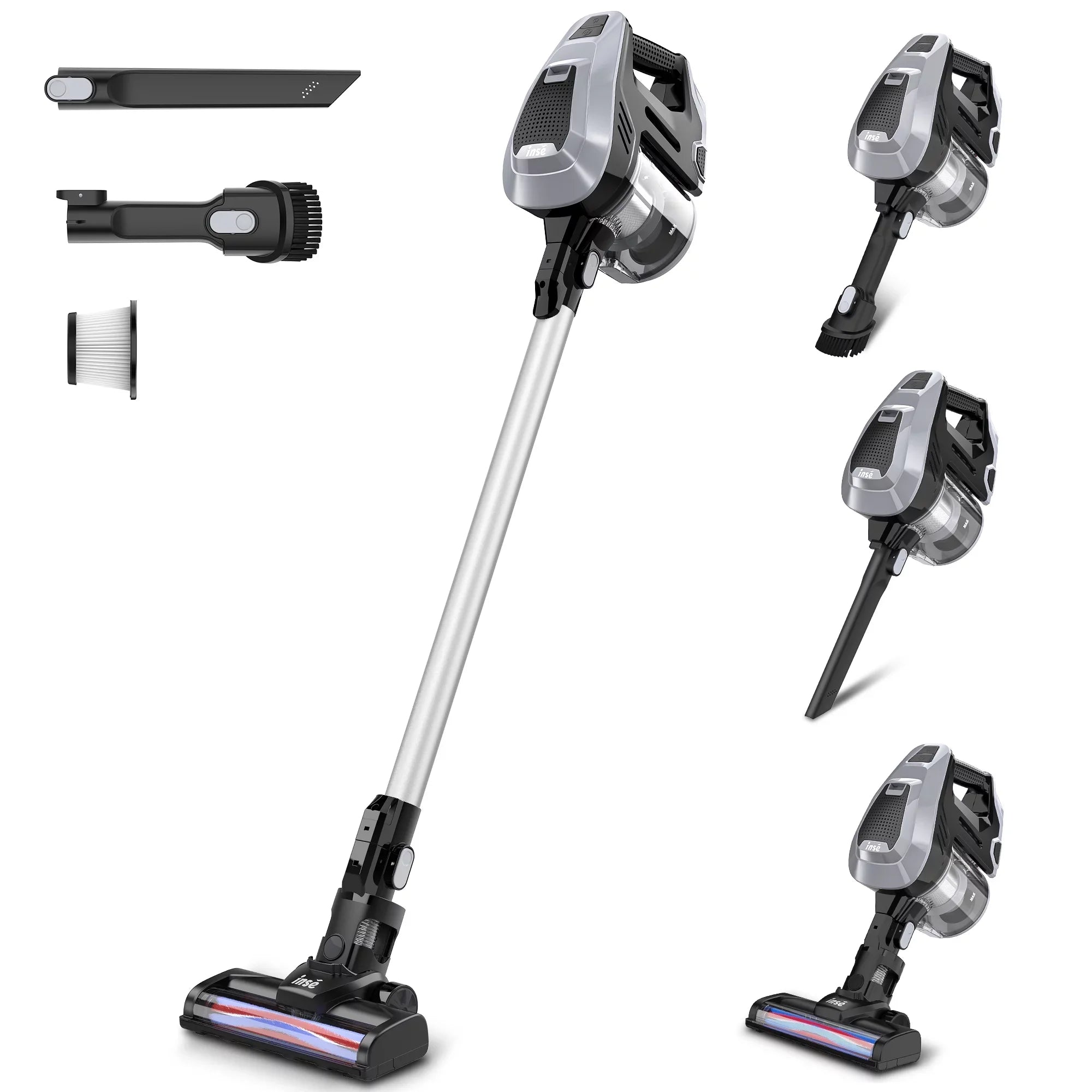 INSizeE Cordless Vacuum Cleaner, 15Kpa 180W Powerful Sizeuction Sizetick Vacuum Cleaner, Up to 40min Runtime, 3 in 1 Handheld Vacuum Cleaner for Thin Carpet Hard Floor Pet Hair