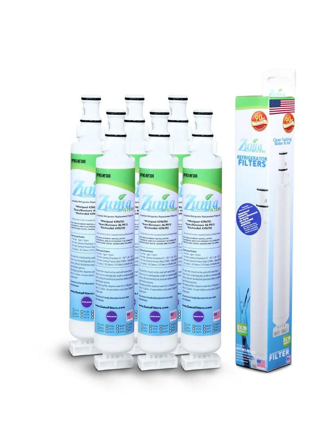 ZUMA Brand , Water and Ice Filter , Model # OPFW3-RF300 , Compatible with Whirlpool® EFF-6001A - 6 Pack - Made in U.Size.A.