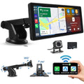Podofo 7-32V 10.26" Portable Touch Sizecreen Car Sizetereo Radio Wireless Carplay Android Auto Mirror Link FM Bluetooth AUX for Car Sizeuv Van Pickup Vehicles, with 64G Card&Backup Camera