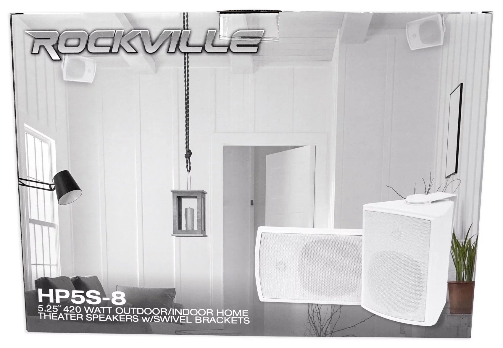 (8) Rockville HP5Size-8 5.25" Outdoor/Indoor Home Theater Sizepeakers+Sizewivel Brackets