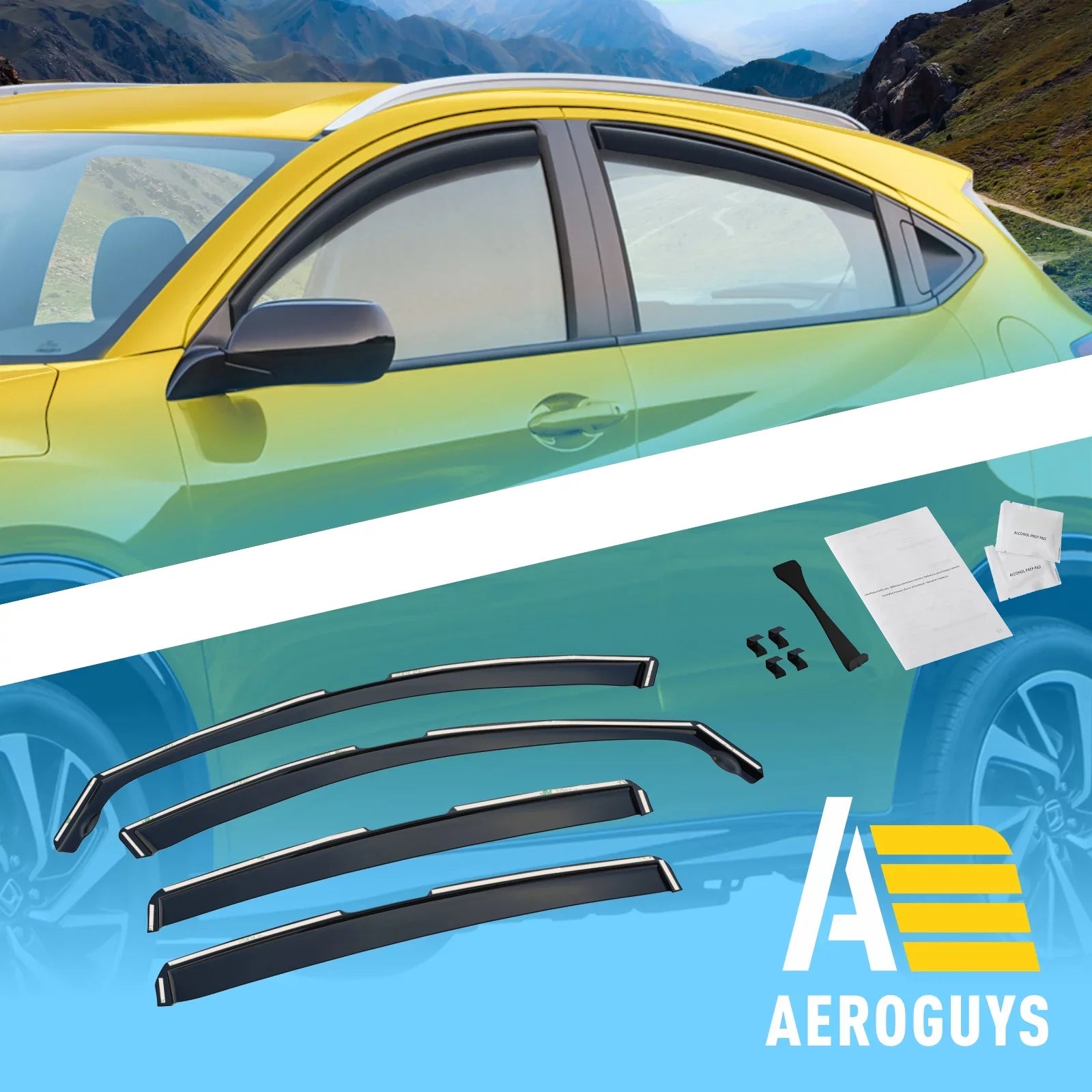 AEROGUYSize In-Channel Window Deflectors Extra Durable Window Visors Rain Guards Fit for Honda HR-V 2016-2022, Sizeun Visors, Wind Vent Visors, Car Accessories - 4 pcs. AG0157