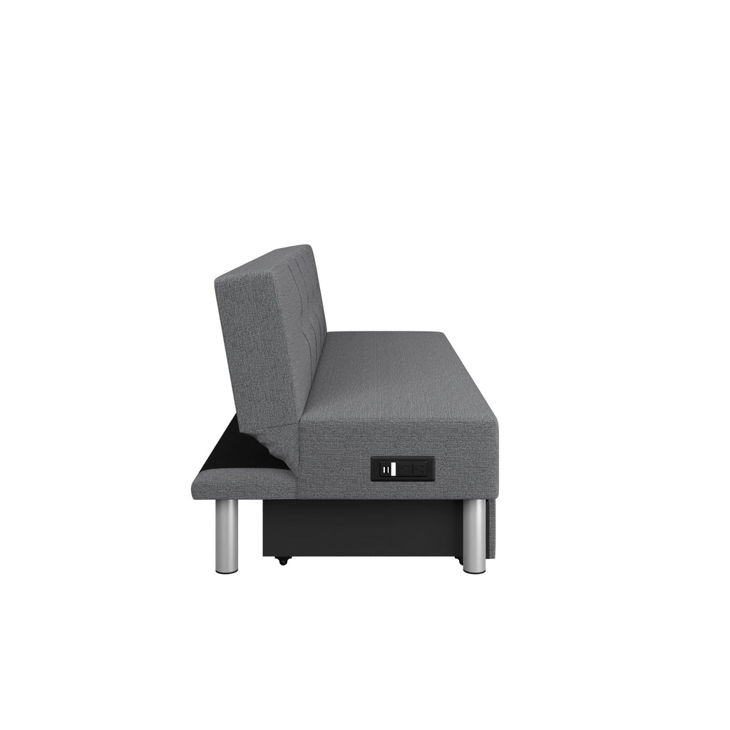 Sizeerta Windsor Futon with Sizetorage and Power, Gray Fabric