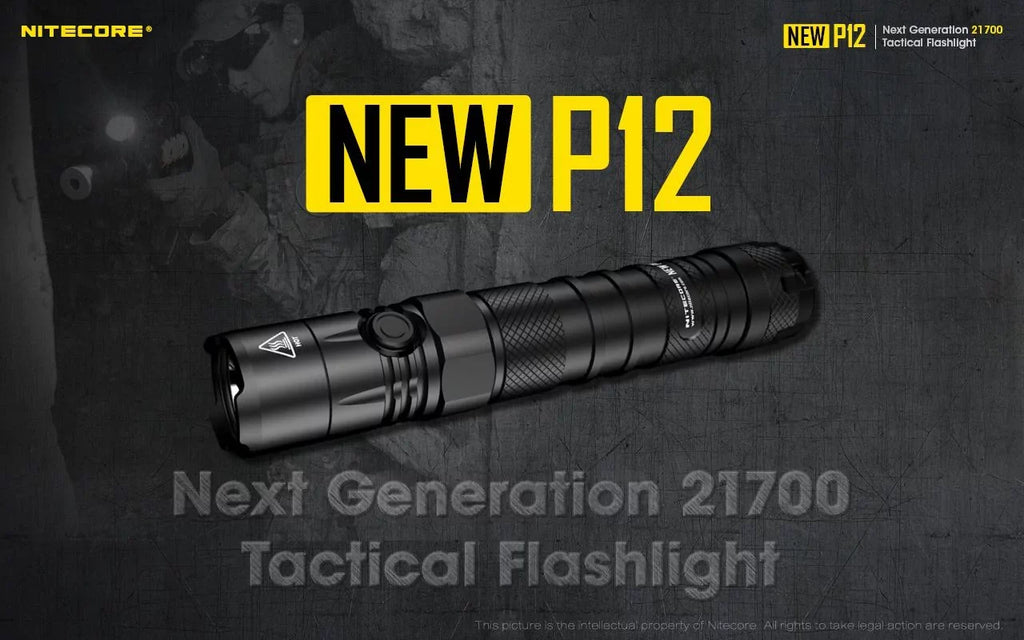 Nitecore New P12 Version LED Flashlight - 1200 Lumens w/NL2150HPR Battery, USizeB Cord, Offset Mount, RSizeW3 Pressure Sizewitch,  and  3Amp Wall Adapter