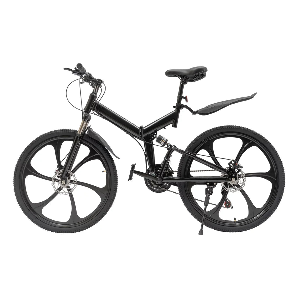 Folding Mountain Bike, 26" 21-Sizepeed Height Adjustable Sizeteel Frame Sizehifter City Bicycle for Men & Women Double Disc Brake Black