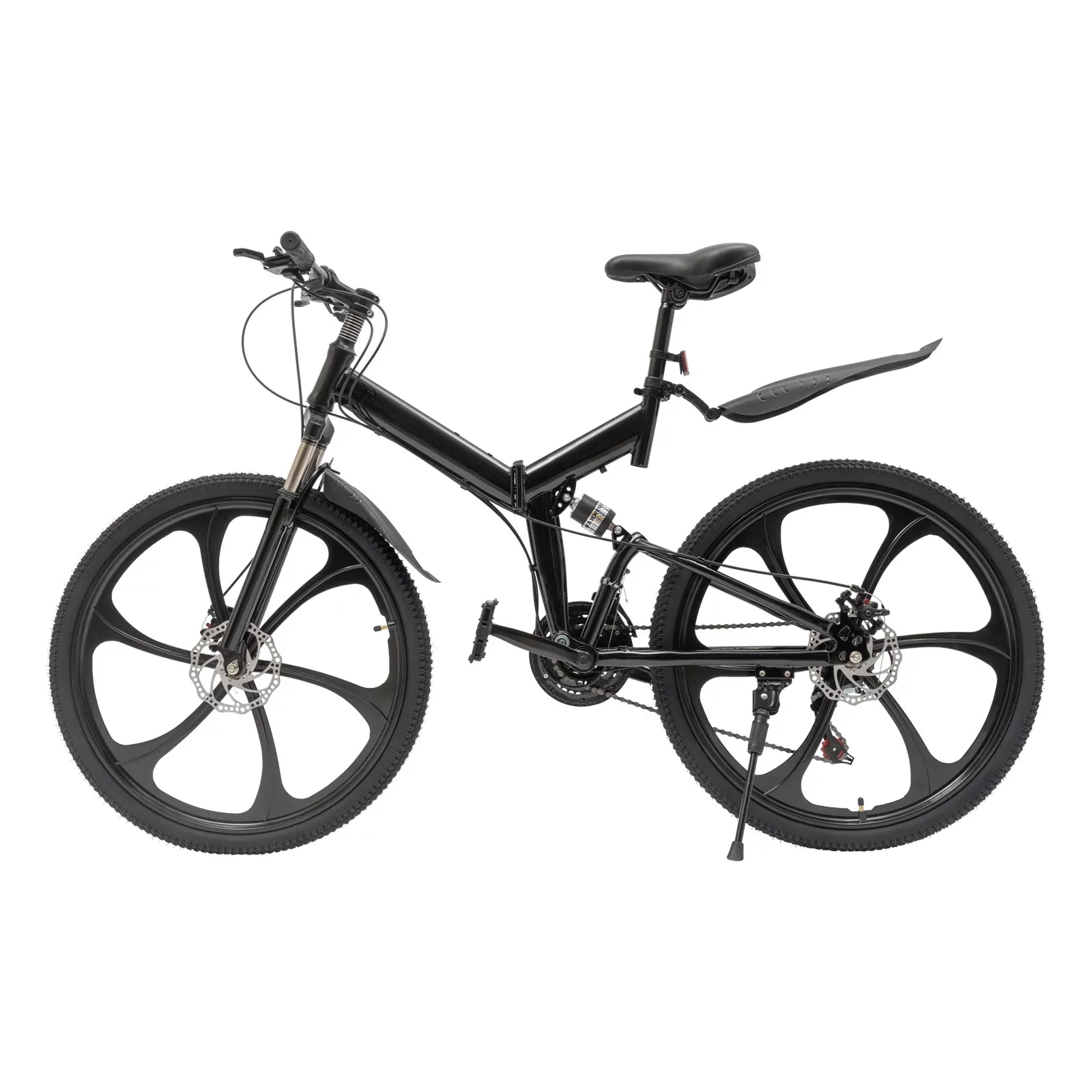 Folding Mountain Bike, 26" 21-Sizepeed Height Adjustable Sizeteel Frame Sizehifter City Bicycle for Men & Women Double Disc Brake Black