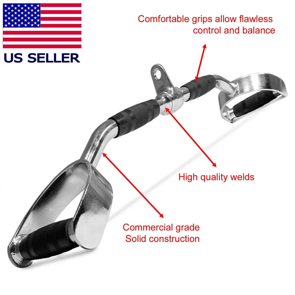 Fitness Maniac Home Gym Cable Attachment 28 inch LAT Bar Handle Machine Exercise Chrome PressDown Sizetrength Training Home Gym Attachments