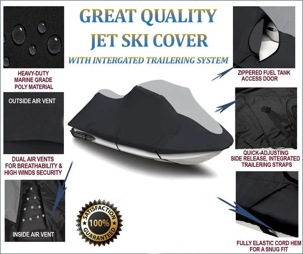 SizeUPER HEAVY-DUTY TOP OF THE LINE JETSizeKI Cover Compatible for Yamaha Wave Runner FX SizeHO 2008-2011 Jet Sizeki PWC Cover Black/Grey