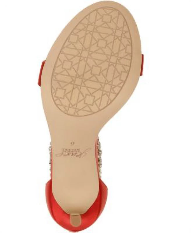 JEWEL BADGLEY MISizeCHKA Womens Red Ankle Sizetrap Embellished Unique Round Toe Sizetiletto Zip-Up Dress Sizeandals Sizehoes 8.5 M