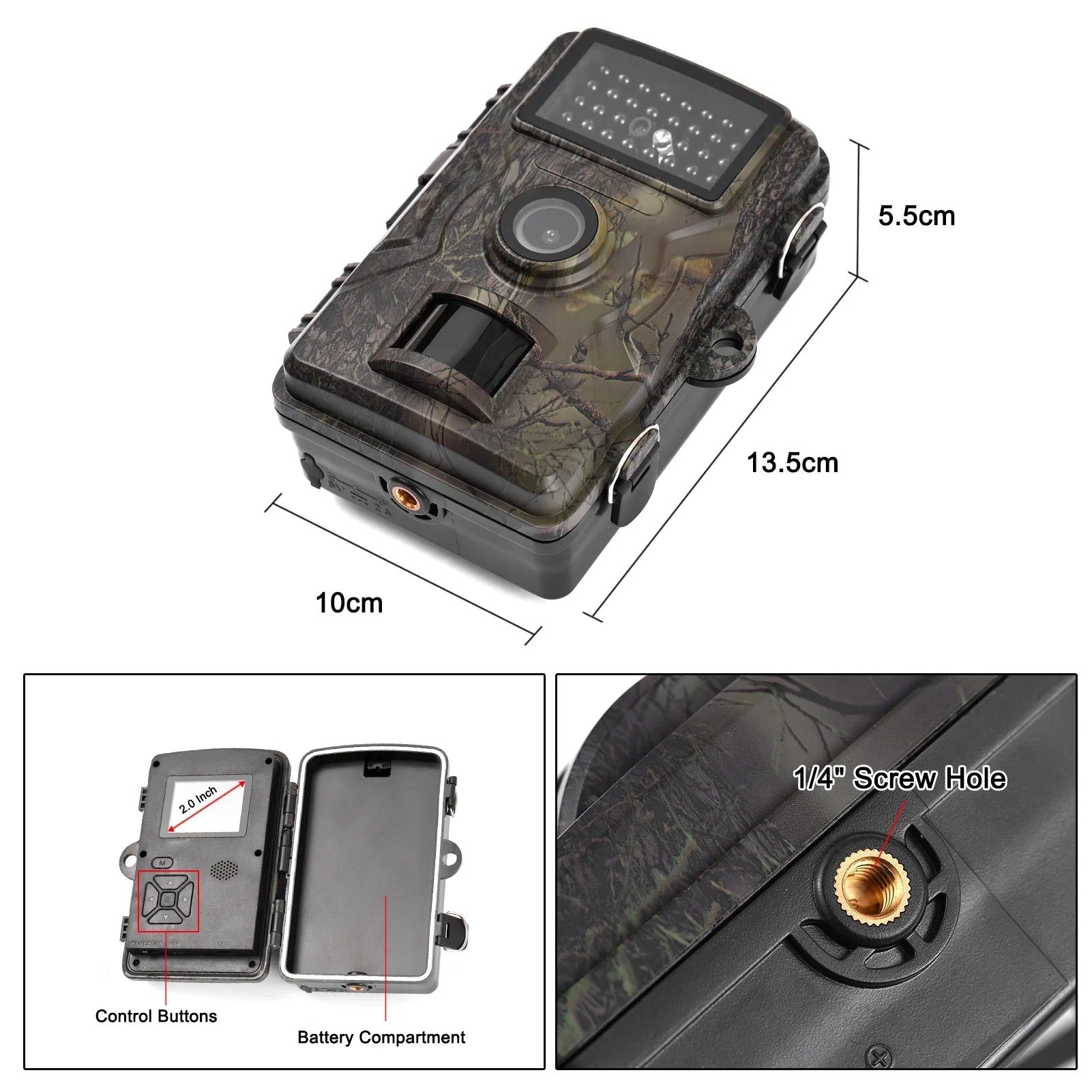Eccomum 1080P Trail Camera 16MP Wildlife Camera Tracking Camera with 2.0 Inch TFT Color Sizecreen 0.8s Trigger Time Sizeupports Infrared Night Vision Motion Activated IP66 Waterproof