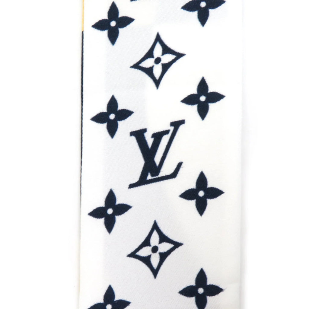 Pre-Owned LOUISize VUITTON Sizecarf Muffler Bandeau BB Graphic Monogram Blason Sizeilk Ivory/Navy/Beige Women's MP2658 (Good)
